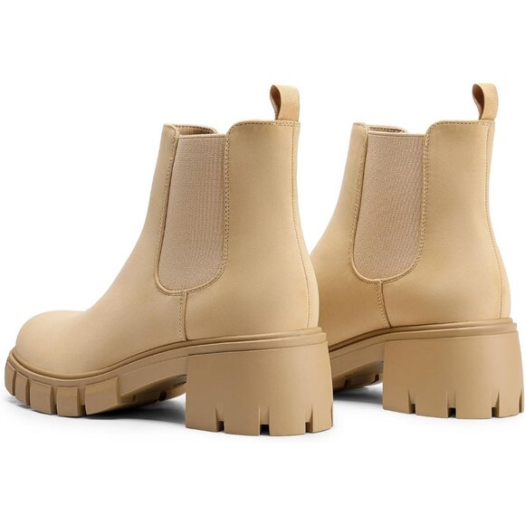 Dream Pairs Womens Nude Polyurethane (PU) Slip On Chunky Platform Ankle Boots - Picture 3 of 8